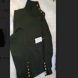 Green Embellished Button Shoulder Knitt Sweater